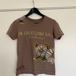 Brown Graphic Tee with Floral Design